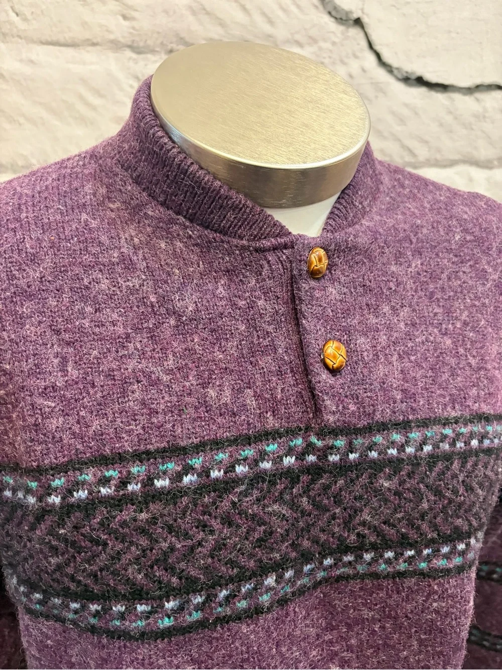 JANTZEN Vintage 100% Wool Purple Teal Pullover Sweater‎ Grandpa Cabin Winter